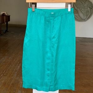 100% silk, teal/ocean blue vintage, pencil skirt